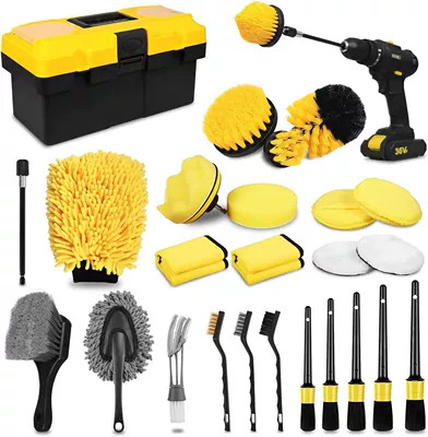 Cross-Border Hot-Selling Electric Drill Brush Car cleaning tools - 27-piece-set-yellow-shipped-as-pictured-electric-drill-not-included