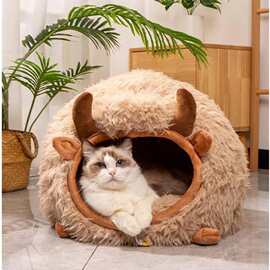 猫窝新款耗牛造型秋冬封闭式猫咪睡窝小猫床冬天保暖狗狗窝宠物窝