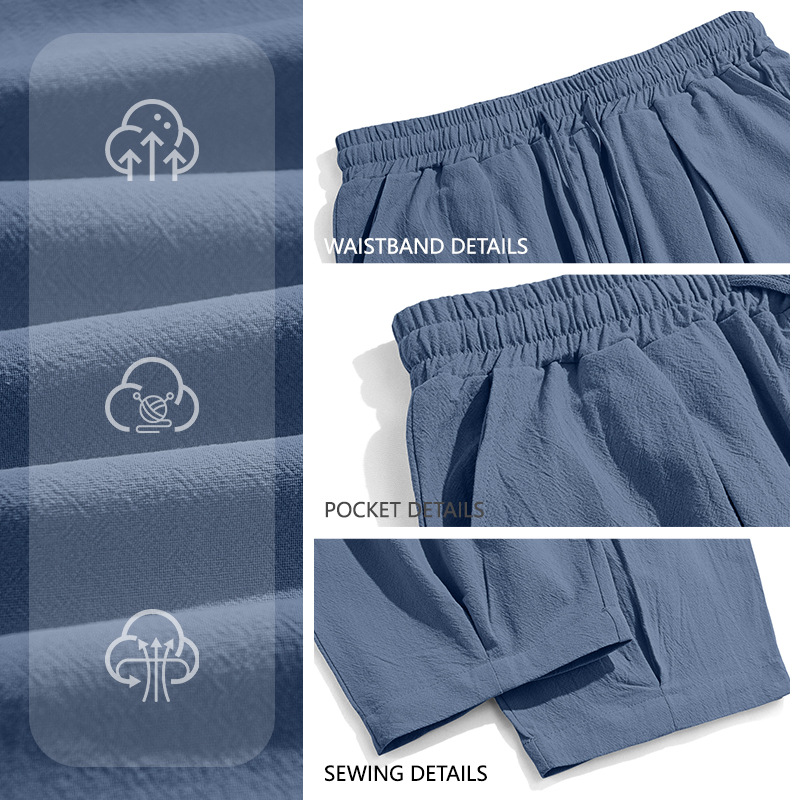 Transfronterizo TK hombre algodón lino sólido pantalones de playa Amazon transpirable rápido secado vacaciones americano pantalones casuales grandes