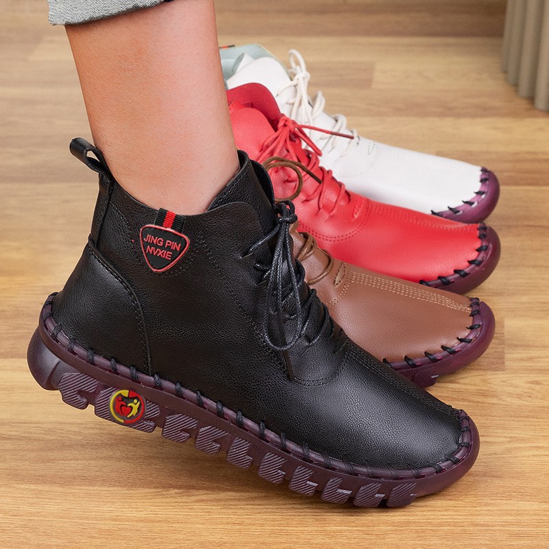 跨境外贸大码女鞋35-45春秋冬新款马丁靴手工上线牛筋软底短靴潮