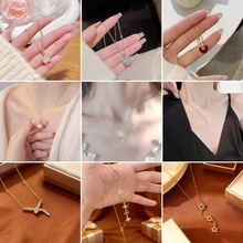 铜镀18k金跨境爆款四叶草项链高级感彩锆石吊坠锁骨链饰品1号链接