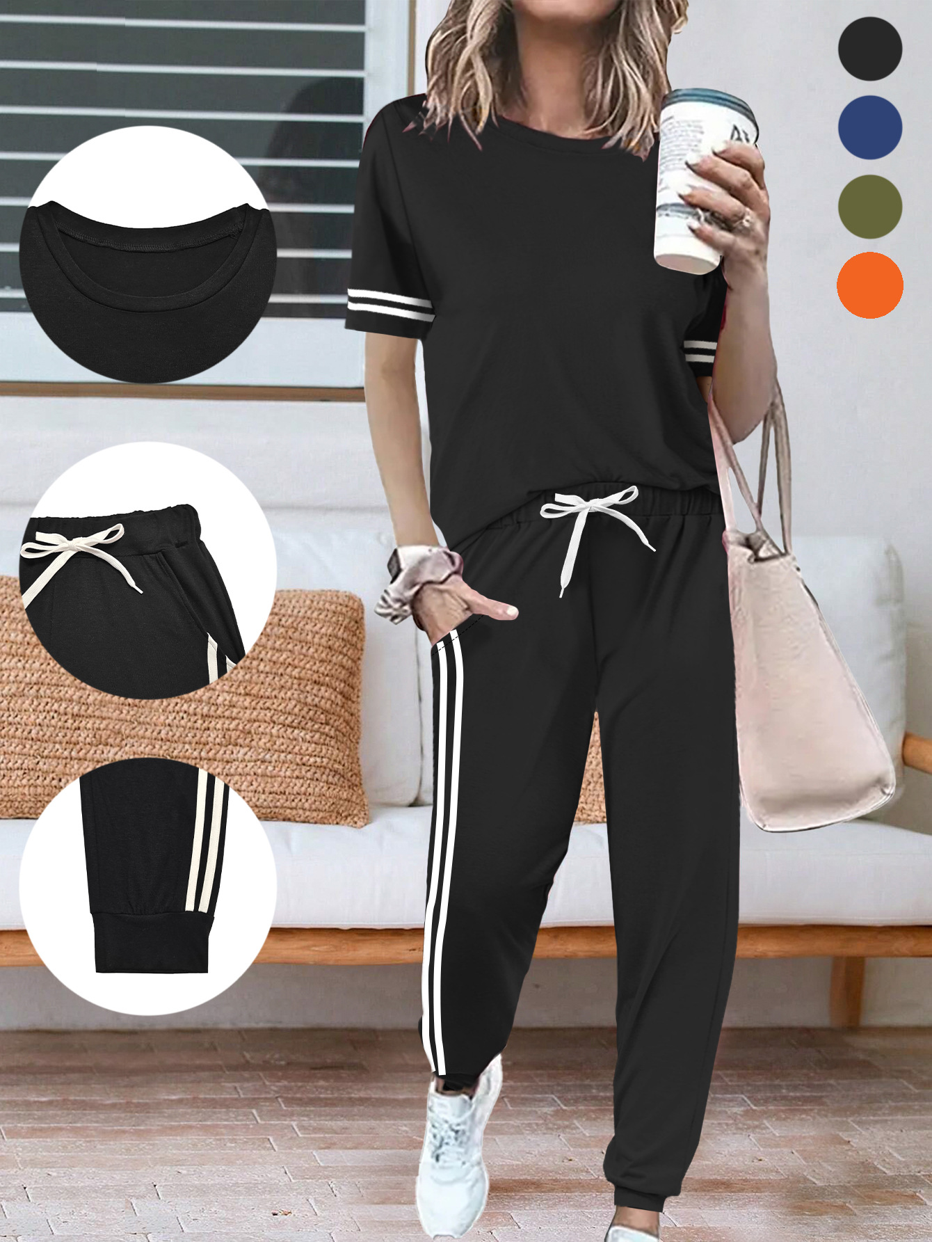 Women's Short Sleeve T-Shirt And Pants Two-Piece Set Casual Comfort Summer Outfit Soft Cotton Blend_ecoleips.com
