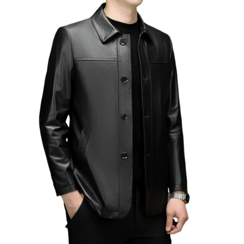 Leather autumn jacket, genuine leather, for middle age