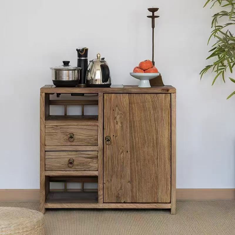 New Chinese Style Old Elm Tea Cabinet Home Living Room Wall Sideboard with Drawers Simple Zen Wooden Water Boiling Cabinet