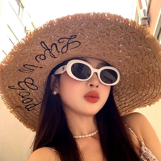 欧美ins大檐帽纸材刺绣英文字母遮阳防晒透气清新甜美大脸显瘦