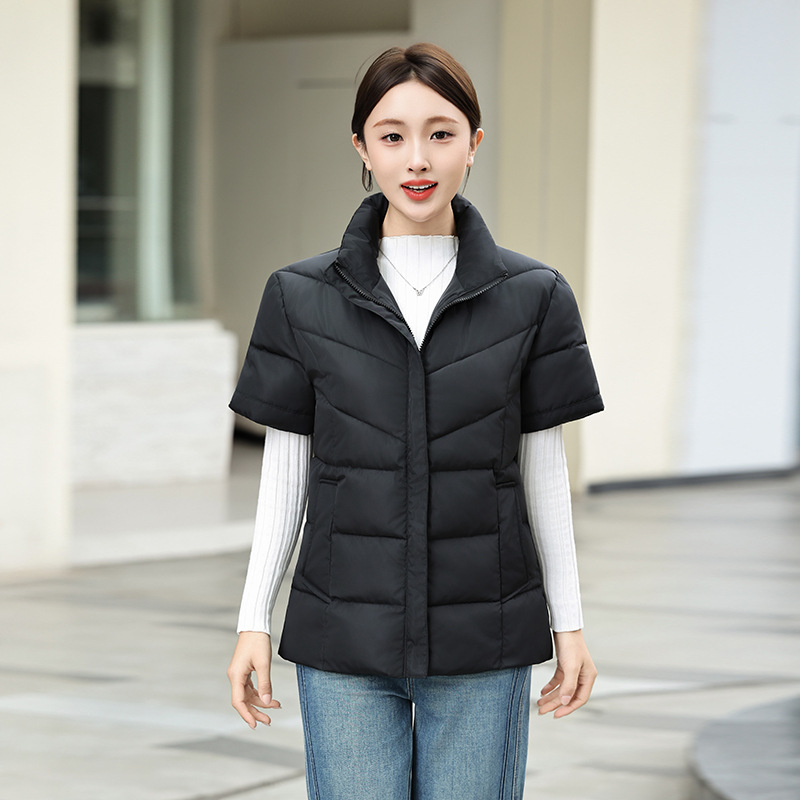 Autumn and Winter down Cotton Vest Women's Short-Sleeved Vest Vest Vest Cotton Outwear Warm Cotton Jacket 2025 New Stand Collar