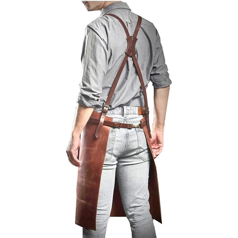 Transfronterizo Amazon nuevo delantal de PU cuero cruzado ajustable carpintería ropa de trabajo al aire libre barbacoa delantal al por mayor