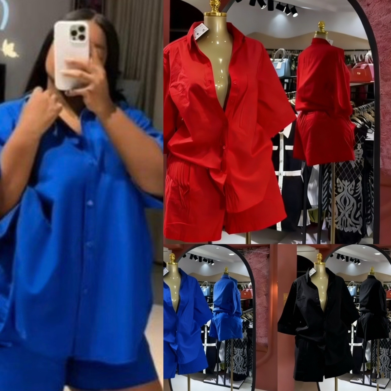 Women's Multi Color Collared Loose Fitting Shirt And Shorts Set Casual Solid Color Everyday Commuter Fashion_ecoleips.com