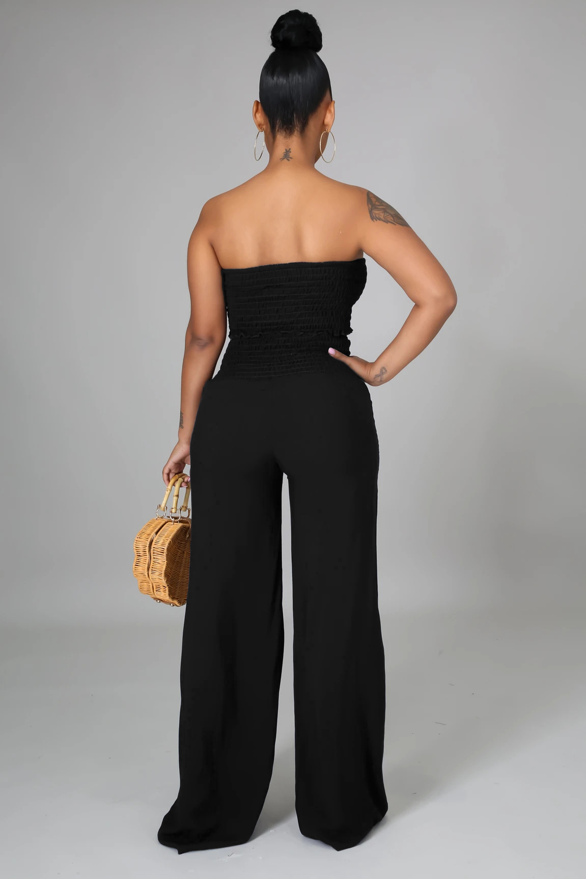 casual tube top backless high waist wide-leg solid color top and trousers suit NSXLY119734