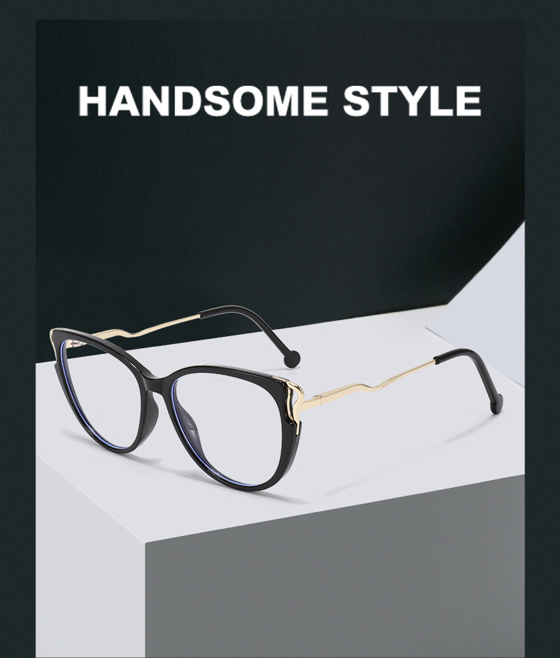 Lunettes rétro œil de chat anti-lumière bleue, monture haut de gamme, unisexe, cerclées en métal, pour hommes et femmes._voghion.com
