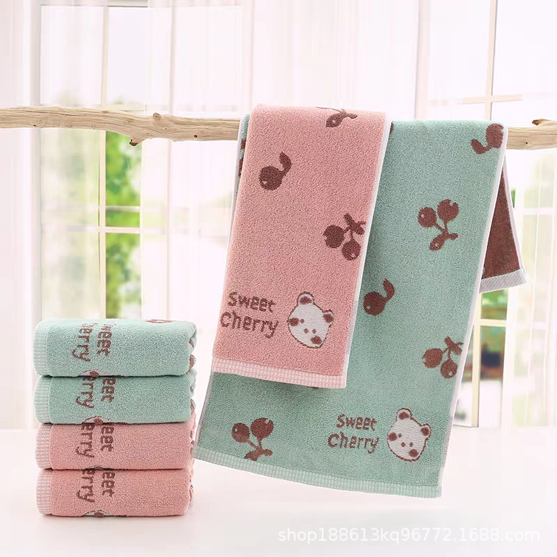 Pure Cotton 32-Strand Color Yarn Jacquard Cartoon Cherry Bear High-End Gift Towel Soft and Absorbent Adult Household Towel Pure Cotton 32-Strand Color Yarn Jacquard Cartoon Cherry Bear High-End Gift Towel Soft and Absorbent Adult Household Towel