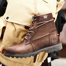 跨境大码头层牛皮马丁靴男式休闲皮鞋英伦中邦机车靴户外复古靴子