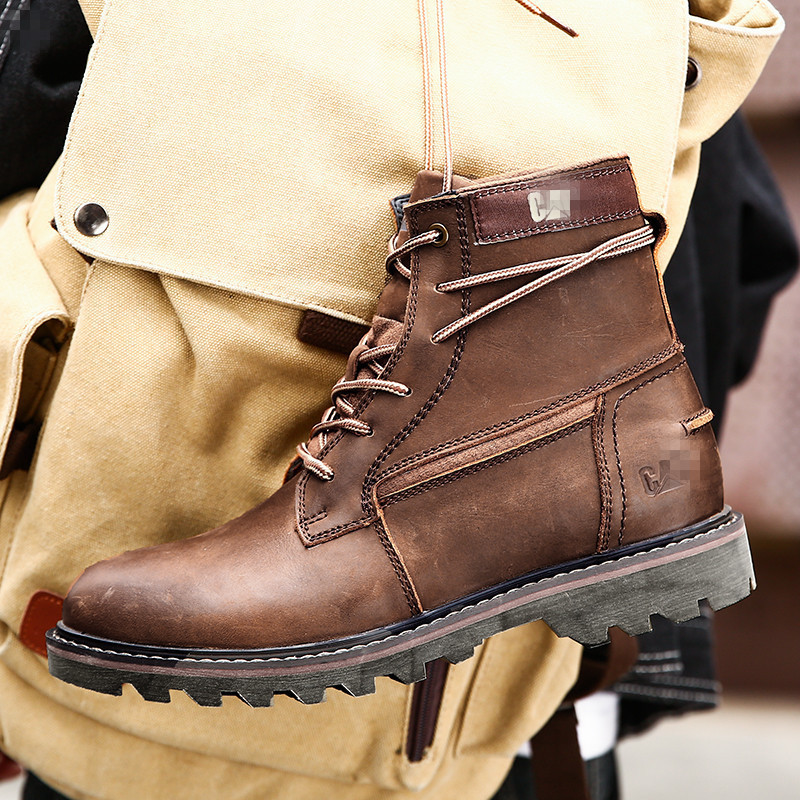 跨境大码头层牛皮马丁靴男式休闲皮鞋英伦中邦机车靴户外复古靴子