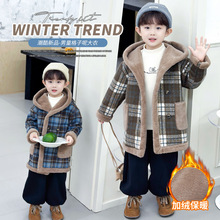 儿童冬季毛呢外套男童洋气中小童加绒跨境上衣男宝中长款呢子大衣