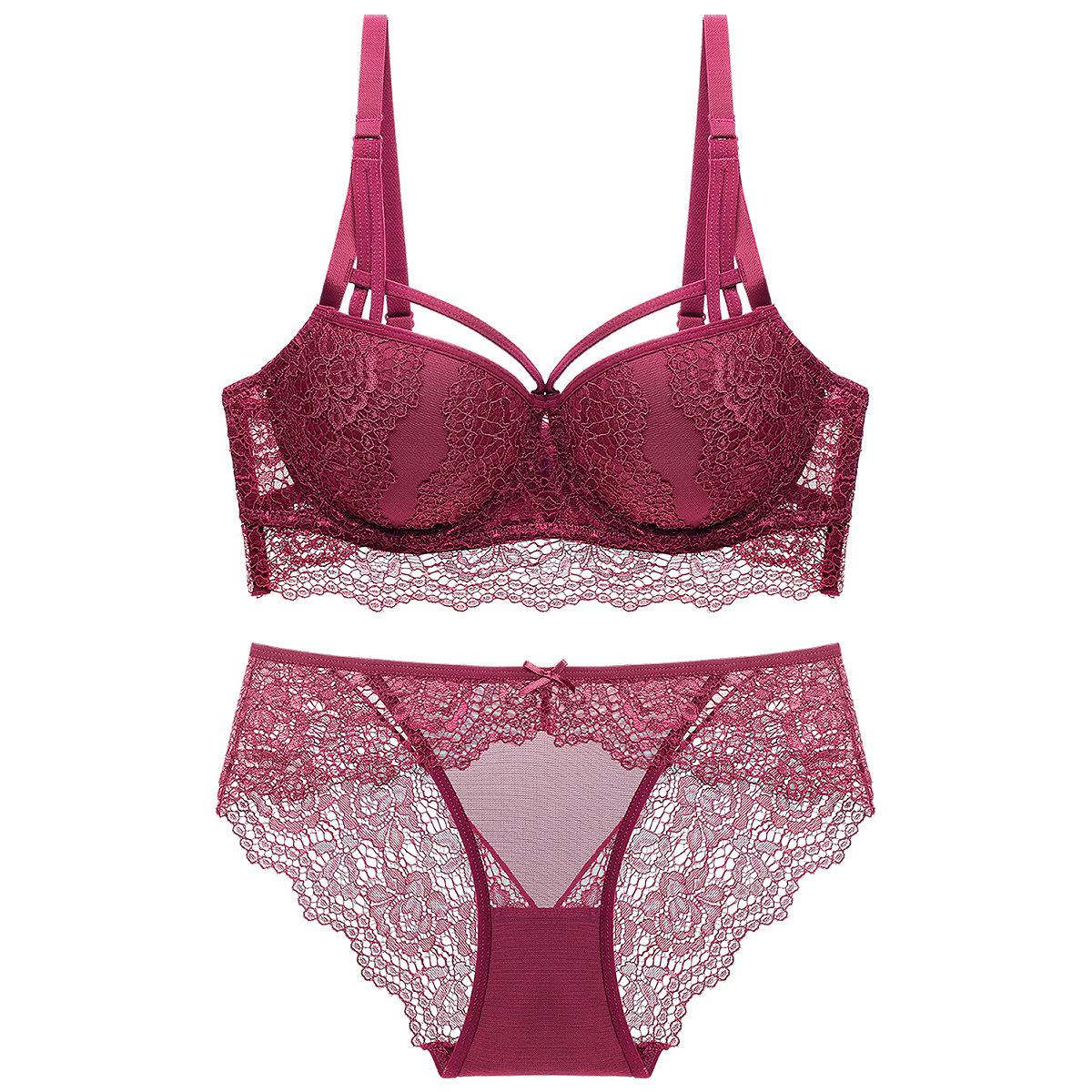 Lace Women's Bra And Brief Set Comfortable Gathered Support Underwear_voghion.com