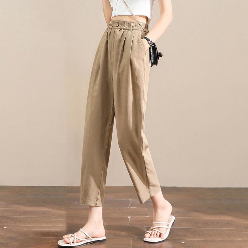 Cotton and Linen Hallen Pants Women's Spring and Summer Slimming Thin High Waist Loose Slim-fit Nine-point Linen Small plus size Casual Pants
