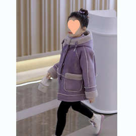 女孩童装2025新款女童加绒外套韩版秋冬季儿童加厚皮毛一体大衣潮