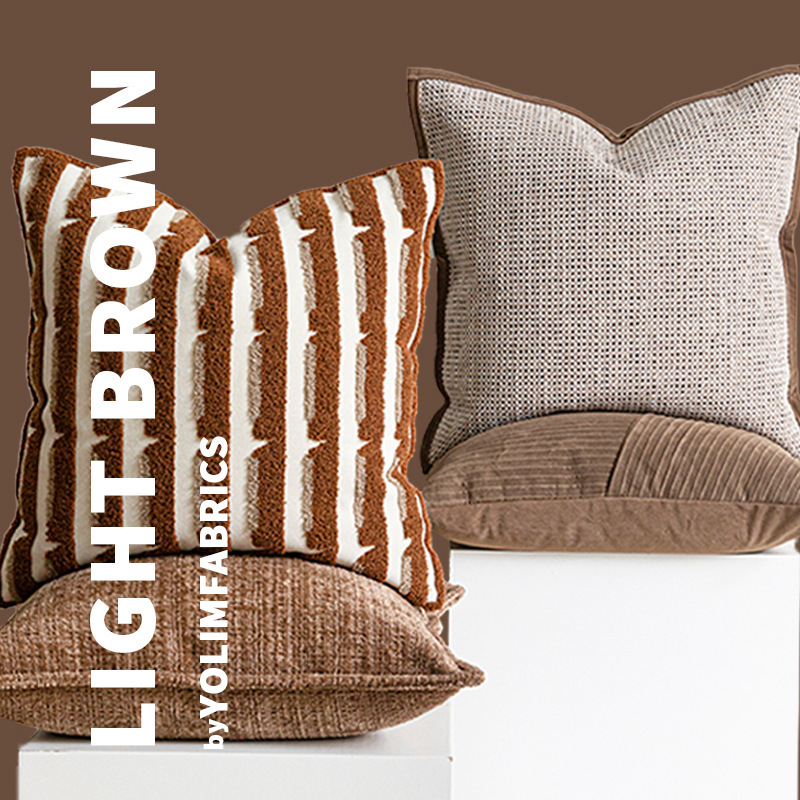 Cotton Fabric Vintage-Style Cushion for Living Room Sofa, High-End Brown Coffee Color Decorative Cushion for Guesthouse Model Room Cotton Fabric Vintage-Style Cushion for Living Room Sofa, High-End Brown Coffee Color Decorative Cushion for Guesthouse Model Room