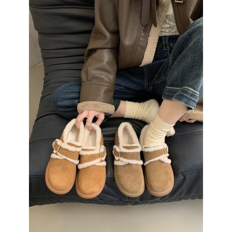 保暖加绒厚底勃肯鞋女秋冬毛毛扣带复古一脚蹬毛毛鞋|undefined