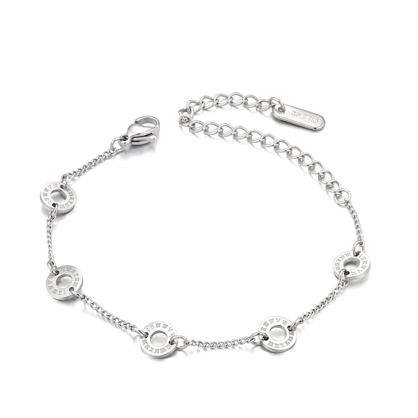 Pulsera de Números Árabes de Acero Inoxidable con Diseño Geométrico Circular para Mujer