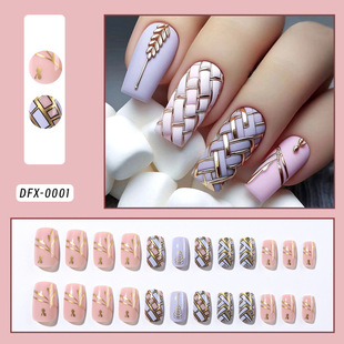 24 pieces of spring and summer new printed French nail pieces cross-border multi-color nail wear wholesale Press-onNails