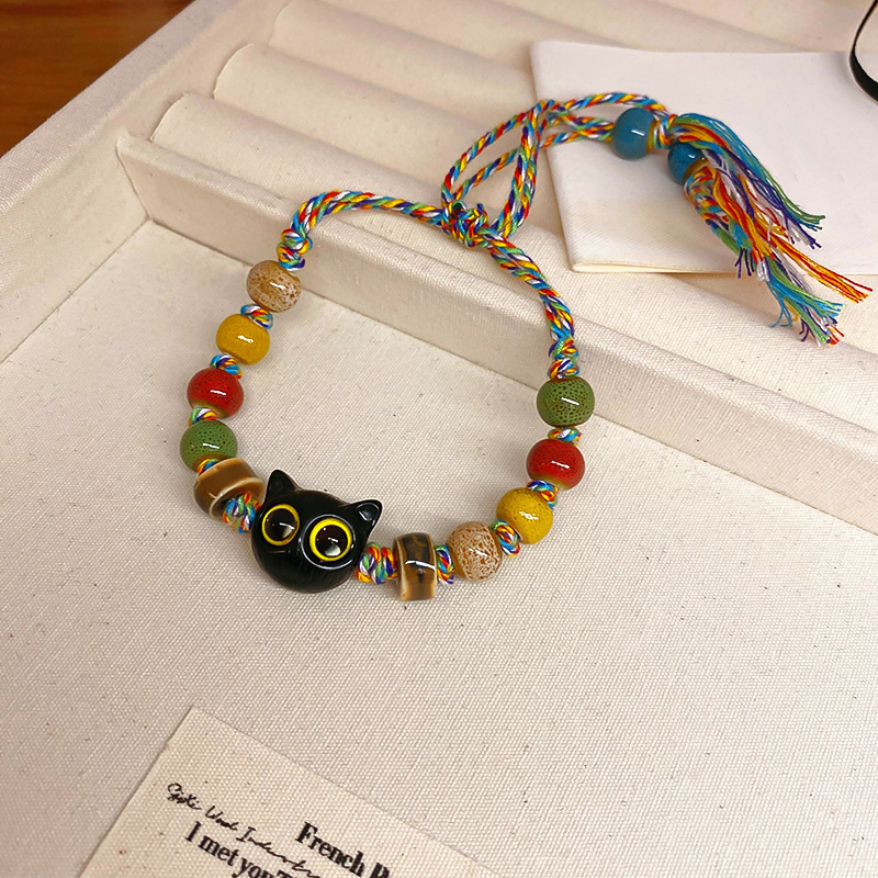 Nuevo estilo chino colorido arroz cuentas anillo campana trenzado cuerda pulsera artística retro pulsera estilo étnico todo partido pulsera para mujeres