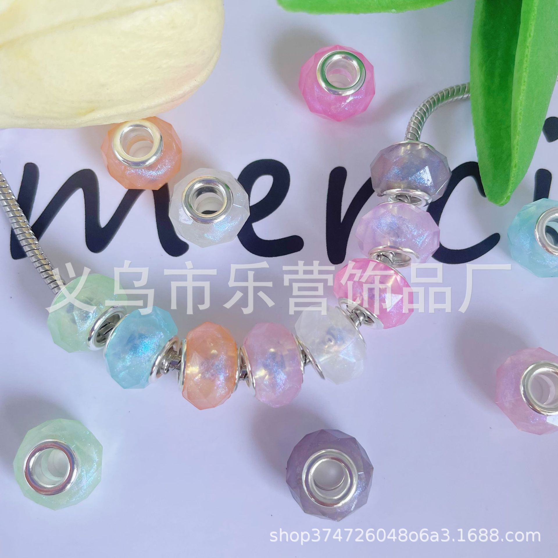 人鱼金粉大孔珠切面亚克力变色龙珠子手链散珠饰品配件果冻DI