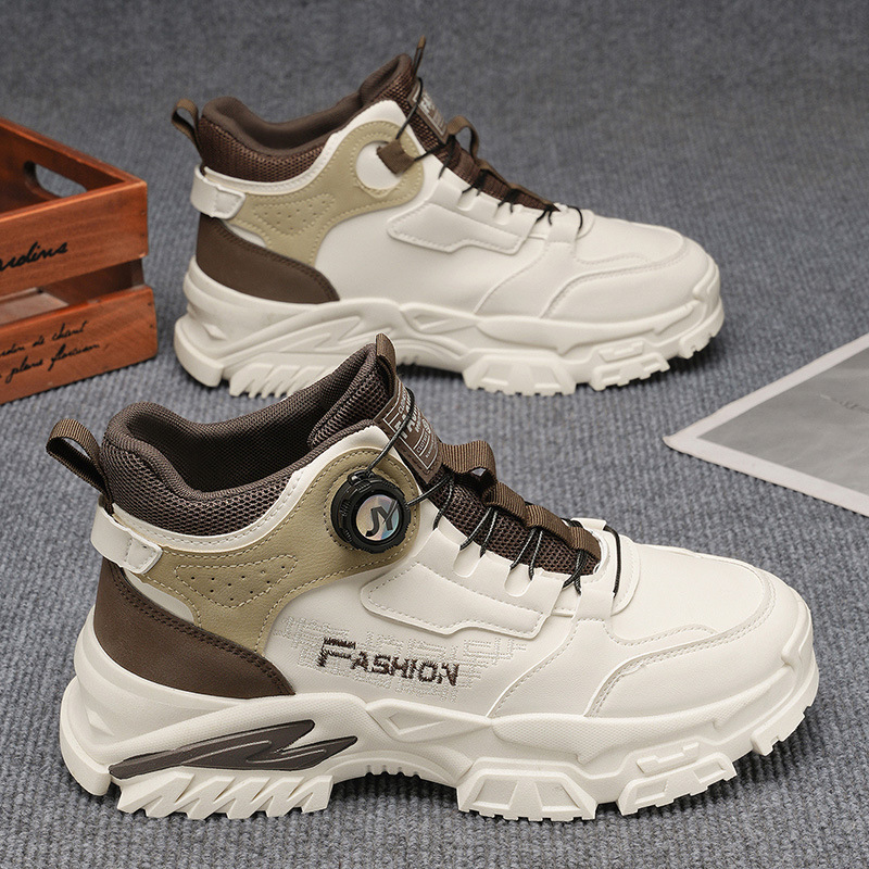 High-Top Men's Shoes Autumn New Style Rotating Button Sports Shoes Men's Trendy Versatile Thick-Soled Height-Increasing Casual Dad Shoes