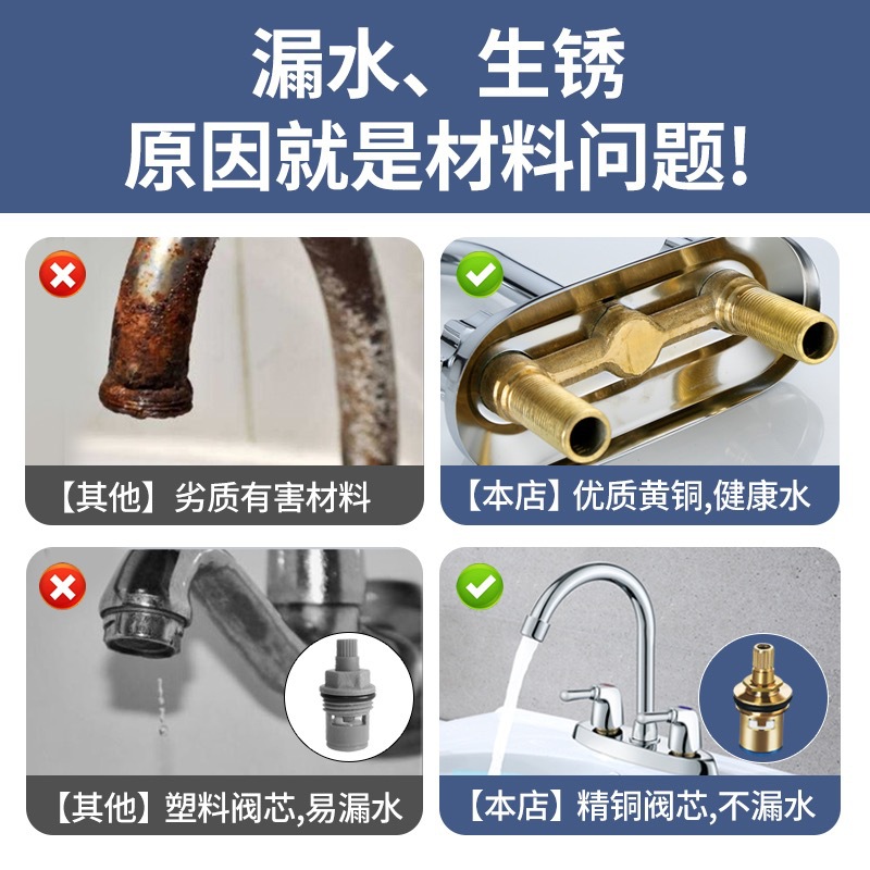 Todo el cobre doble orificio doble abierto lavabo grifo frío y caliente tres orificios lavabo lava