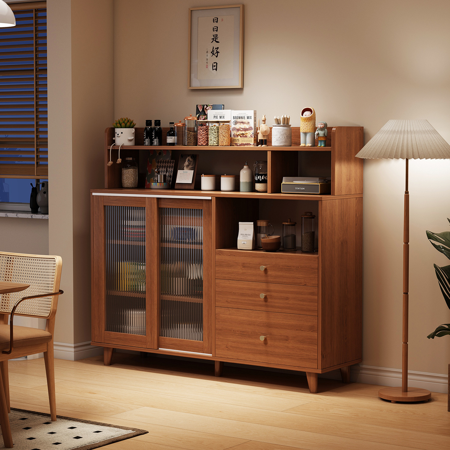 Living Room Storage Cabinet Large Capacity Storage Cabinet Tea Cabinet Household Cabinet Cupboard Sideboard Wall-Mounted Integrated Storage Cabinet