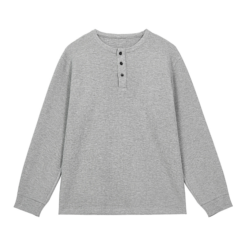 Henley Collar Long-sleeve T-shirt For Men, American Style Heavy-weight Youth Base Shirt, Spring And Autumn High-end_voghion.com