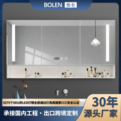 BOLEN バスルームミラーキャビネット 壁掛けトイレミラーキャビネット 収納ラック付き ライトオープングリッドタッチ付き