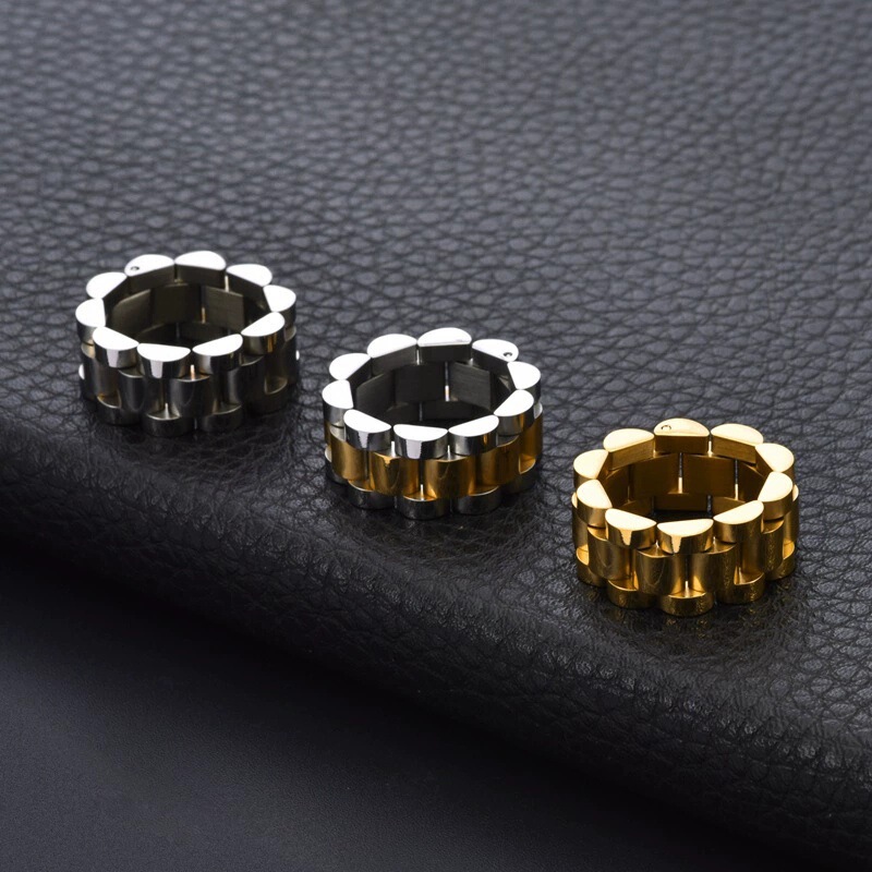 Cross-Border Exclusive Supply of 10mm Wide Adjustable Stainless Steel Gold-Plated Bracelet Rings for Men, Sizes 6-11, in Stock Wholesale