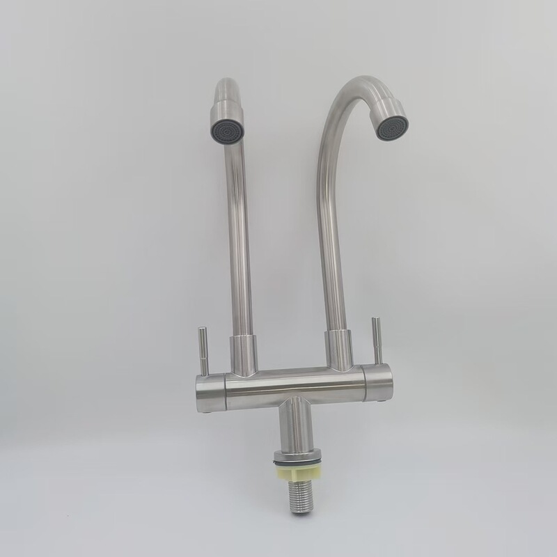 Vertical stainless steel double pipe handle swivel kitchen sink double outlet faucet bathroom faucet