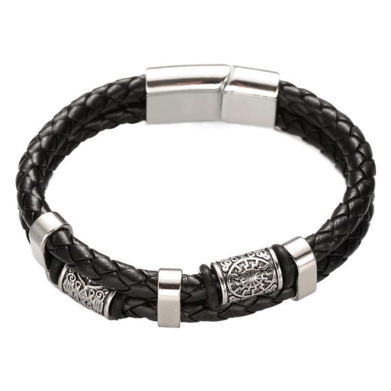 Cross-border European and American alloy magnet buckle leather rope hand-woven bracelet men's new men's and women's retro fashion bracelet in stock