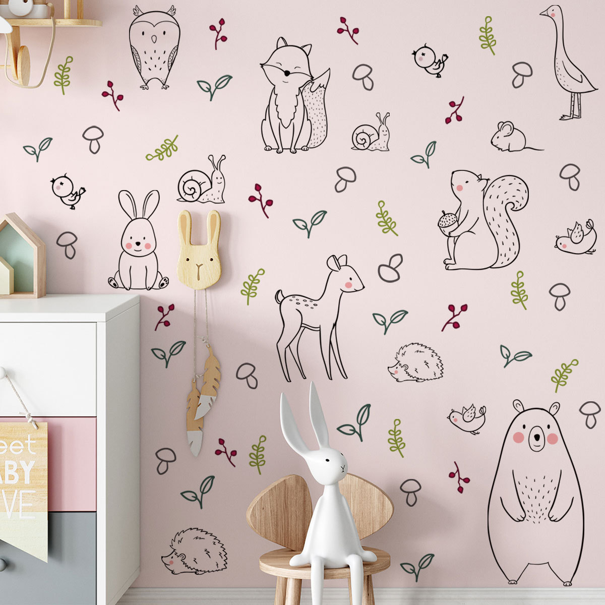 ZSZ1448卡通动物创意墙贴客厅卧室儿童房幼儿园墙角装饰墙贴画