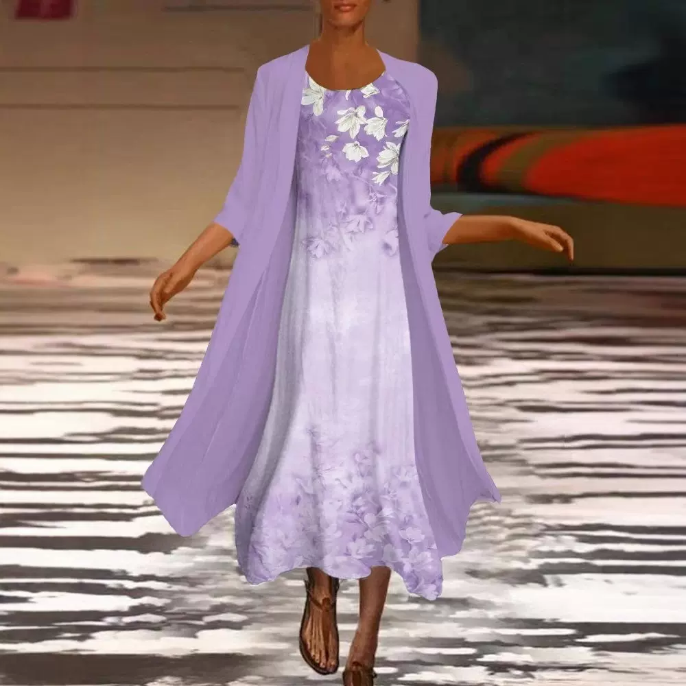 2025夏季跨境独立站亚马逊印花中长袖宽松多色两件套