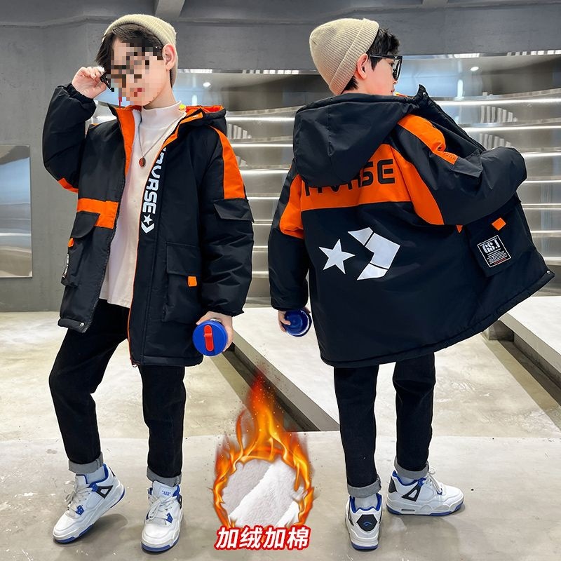 男童外套秋冬款2025新款中大童儿童加绒冬季加厚男孩棉衣洋气棉服