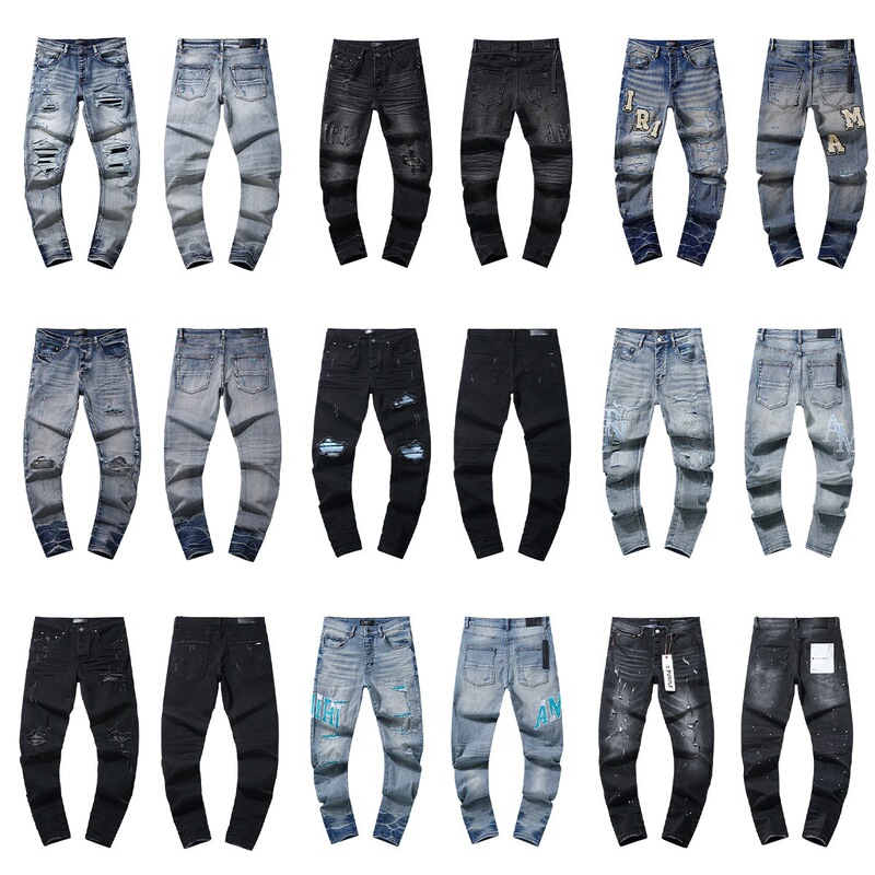 24 Cross-Border European and American Trendy Brand Amri Embroidered Ripped Patch Casual Denim Pants Unisex High Street Vintage Jeans 24 Cross-Border European and American Trendy Brand Amri Embroidered Ripped Patch Casual Denim Pants Unisex High Street Vintage Jeans