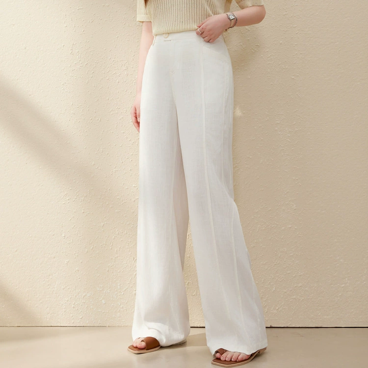 [Широкие брюки Air-feel] Дышащие брюки из смесового льна, тонкая и яркая женская одежда больших размеров для полных мм, лето 2025, новый стиль