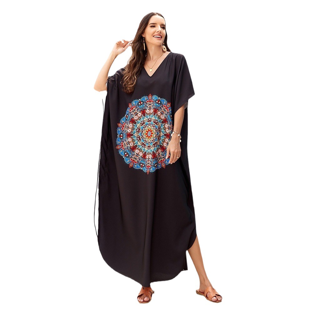 3 colores transfronterizos Amazon nuevo traje impreso vacaciones playa cubrir más tamaño vestido traje de baño cubrir hasta 3810