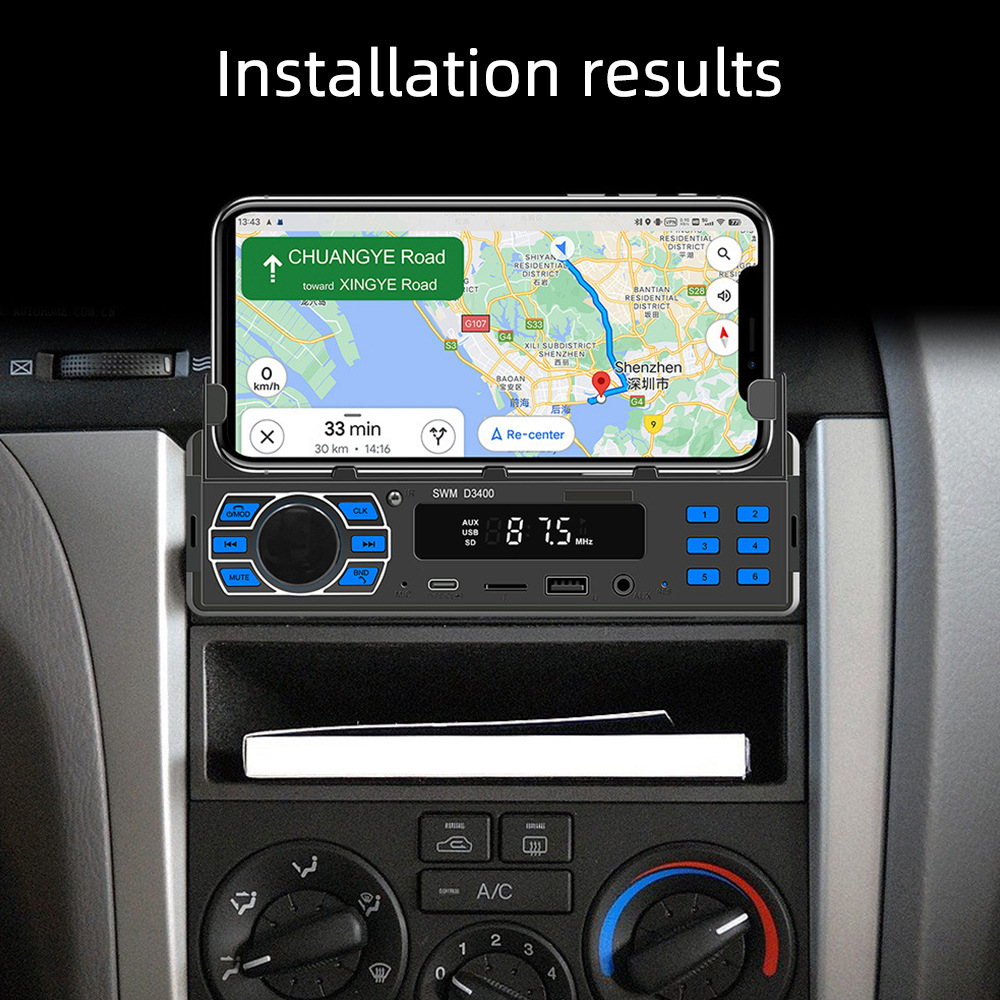 12V Universal Single-Cylinder Mp3 Mobile Phone Holder Positioning Car Bluetooth Fm Radio USB Card Player