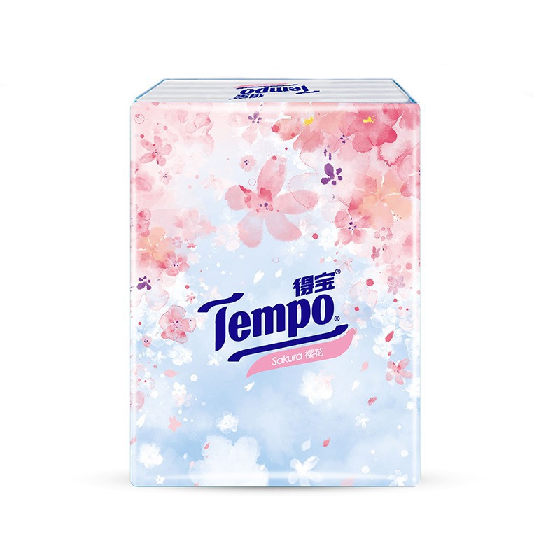 Tempo 4-Ply Facial Tissue 12 Small Pouches Thickened Cherry Blossom Napkins Mini Portable Scented Tissues
