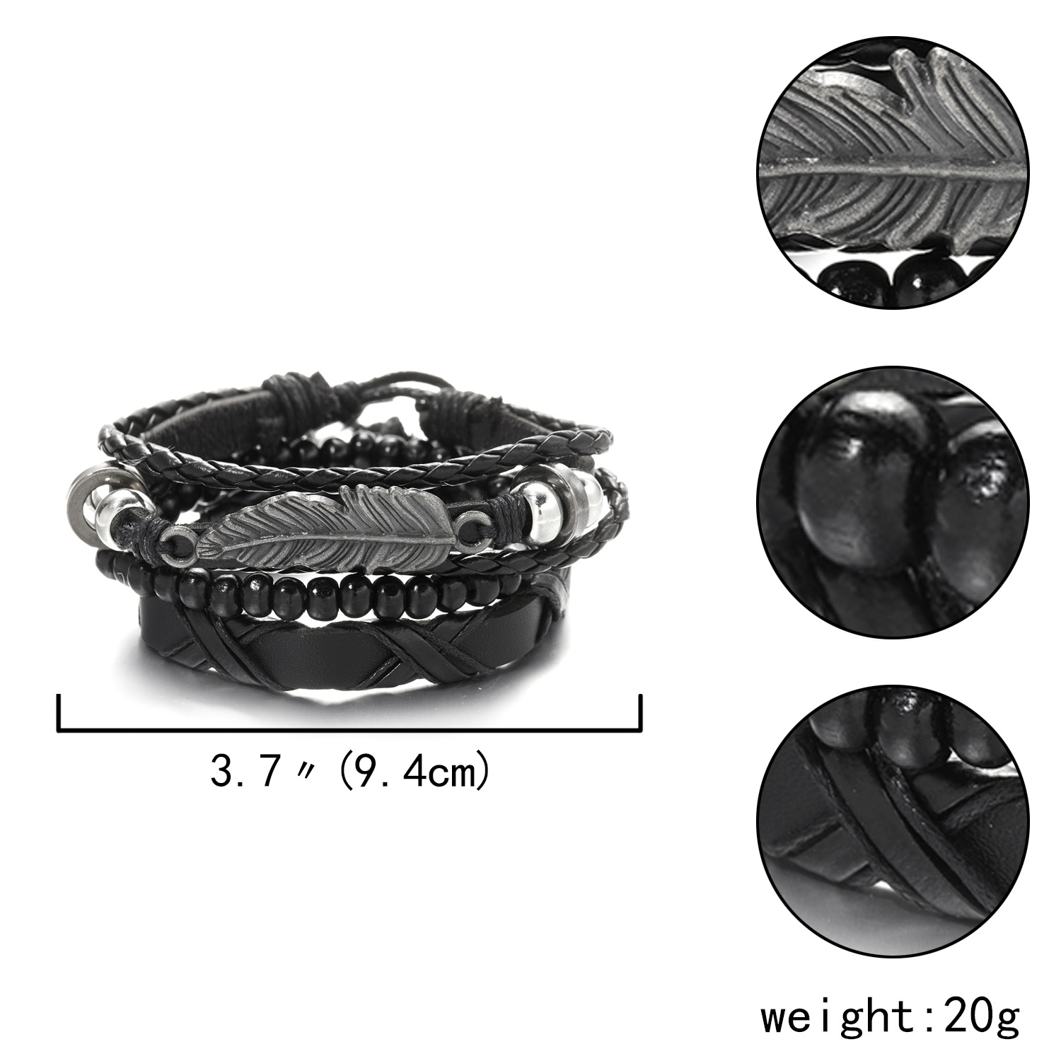 26g Weight Bracelets Classification 1 Set Quantity Daily Occasion Pu Leather Material Heart Shape Pattern Men'S Gender Knitting Design Fashion Style Fashion Heart Shape Pu Leather Knitting Men's Bracelets 1 Set 3
