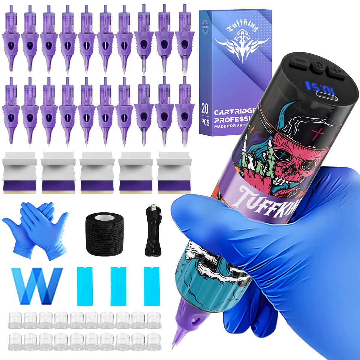 Principiantes punk estilo inalámbrico máquina de tatuaje conjunto completo de herramientas transfronterizas bolígrafo pegado equipo de tatuaje de aguja integral