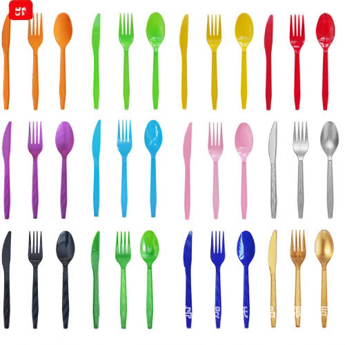 Cross-Border Manufacturers Wholesale Plastic Pp Disposable Flat Cake Cutlery Set for New Year's Eve, Christmas, and Birthday Party Tableware