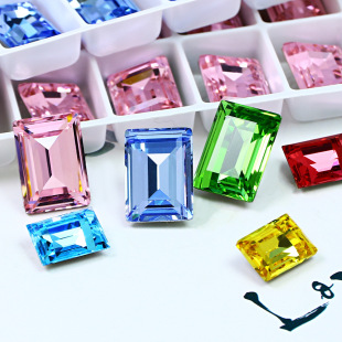 Dongzhou Crystal rectangular right angle pointed bottom glass drill DIY jewelry accessories large crystal sugar color nail drill 14*10mm