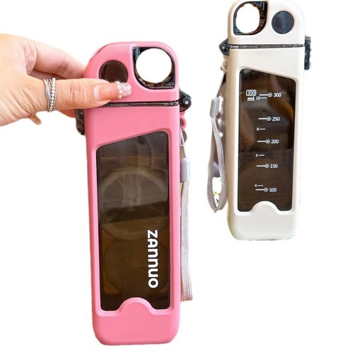 Square sports water bottle, high-quality portable student adult children men small capacity plastic high-temperature straw cup