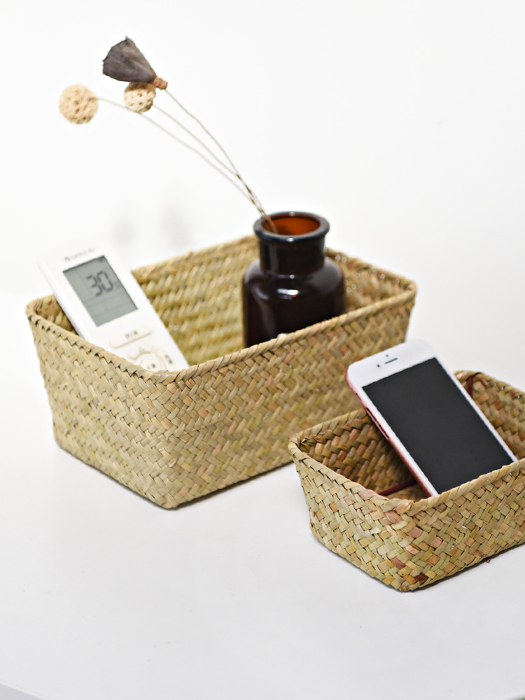 444Z批發迷你海草小竹籃收納筐客廳遙控器藤編收納盒幼兒園竹編籃