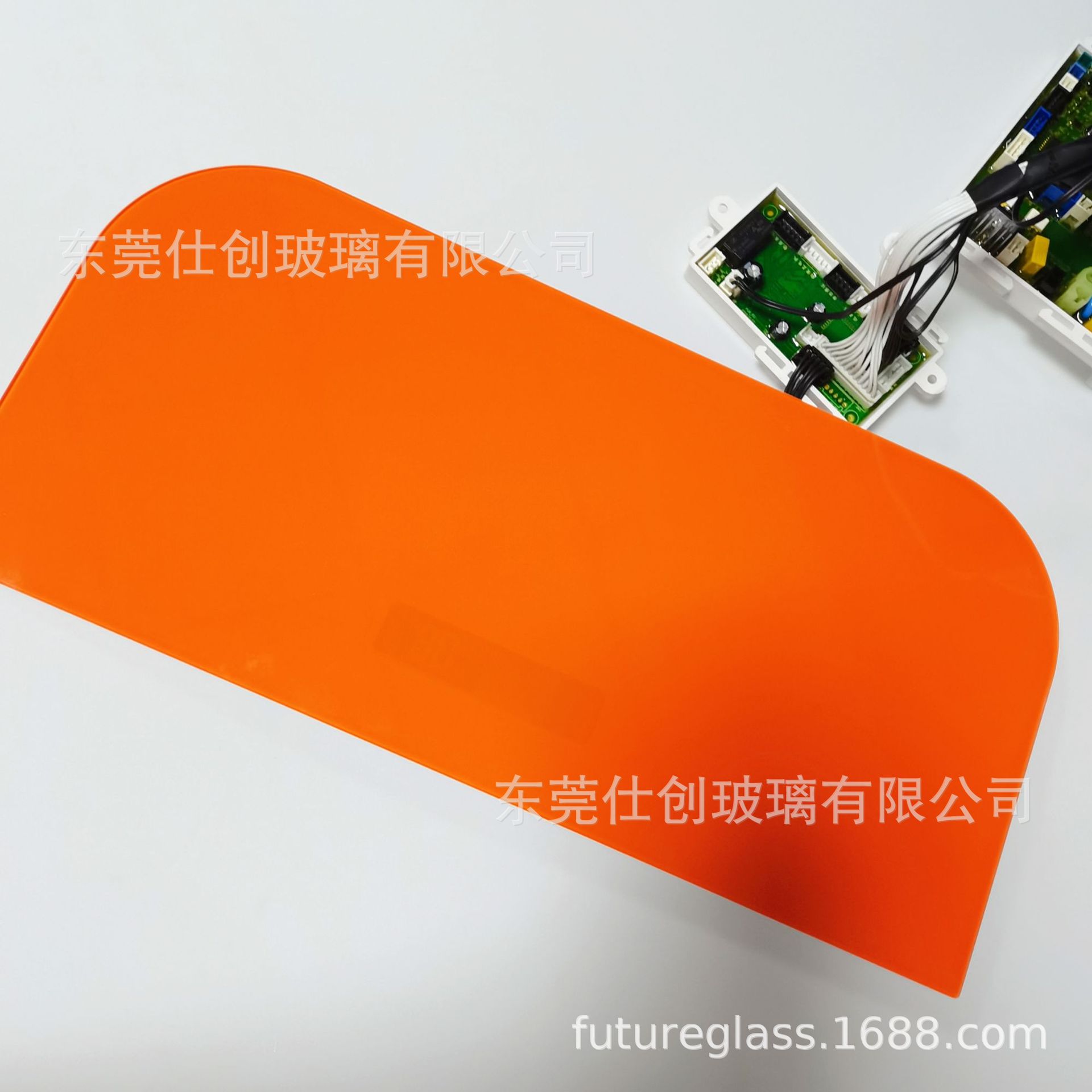 3mm超白钢化 半透丝印玻璃 带窗口橙色半透显示屏玻璃定制